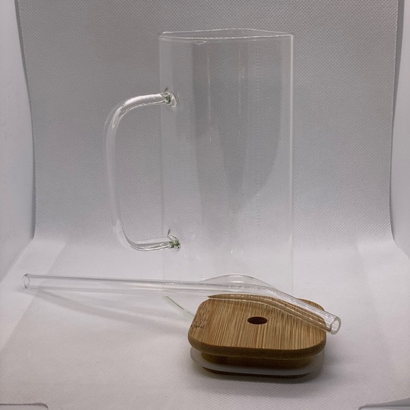 New Transparent Glass Cup with Bamboo Lid and glass Straw - Picture 2 of 4
